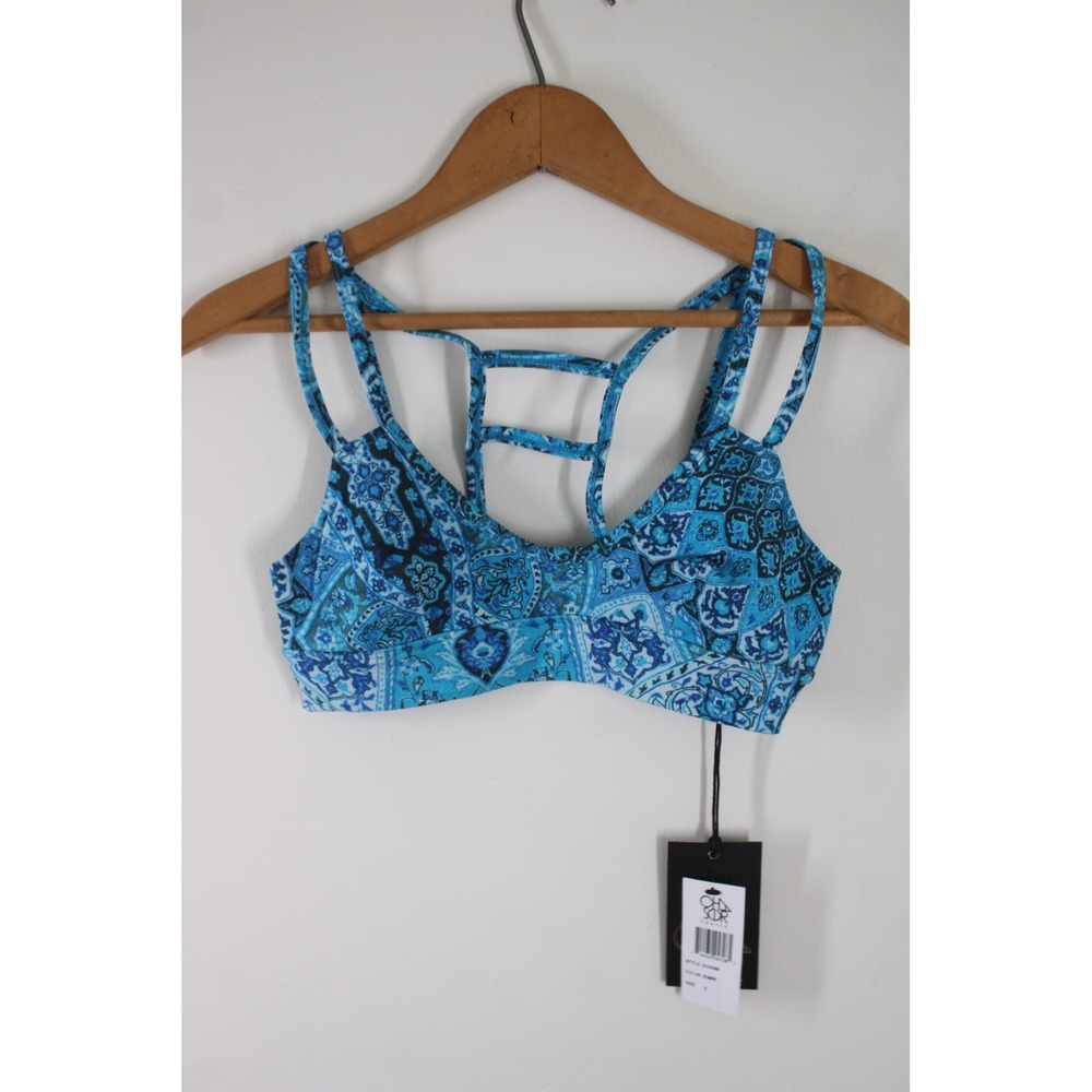 NWT Chaser S Blue Paisley Pattern Strappy Bra Bralette Top